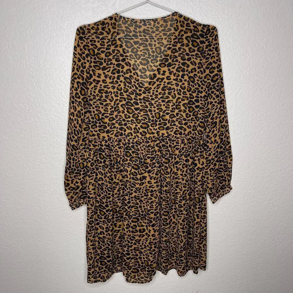 Time & Tru Leopard Print Long Sleeve Dress Small - Picture 4 of 5